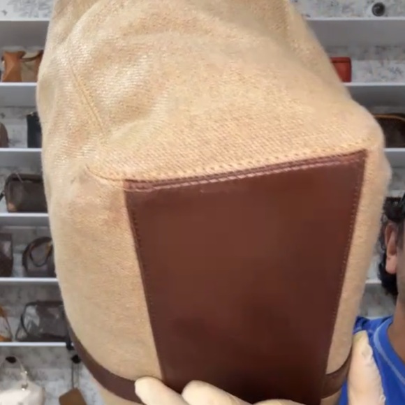 Auth CHANEL Linen Tan and Brown Tote Bag with Hologram - Picture 6 of 12